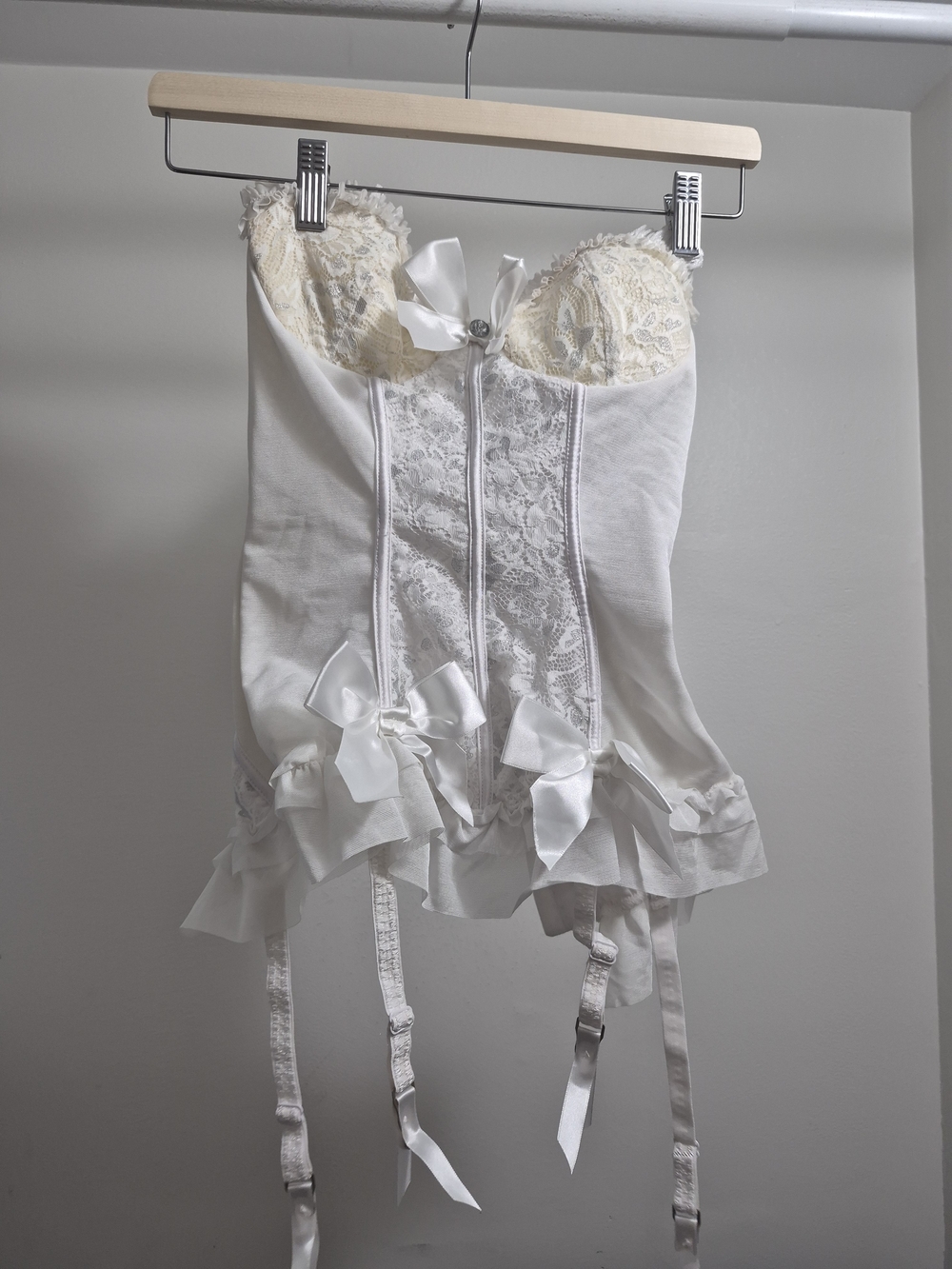 Ivory Lace Bustier with Satin Bows and Garter Straps